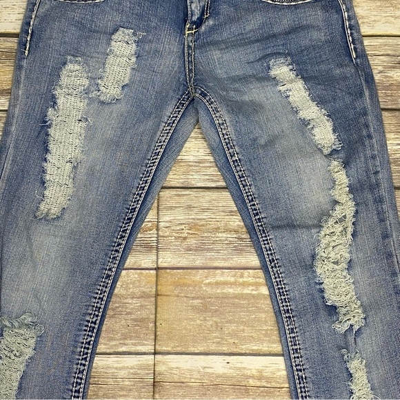 Vanilla Star Medium Wash Y2K Distressed Flare Jeans Juniors Size 9 - Picture 3 of 11